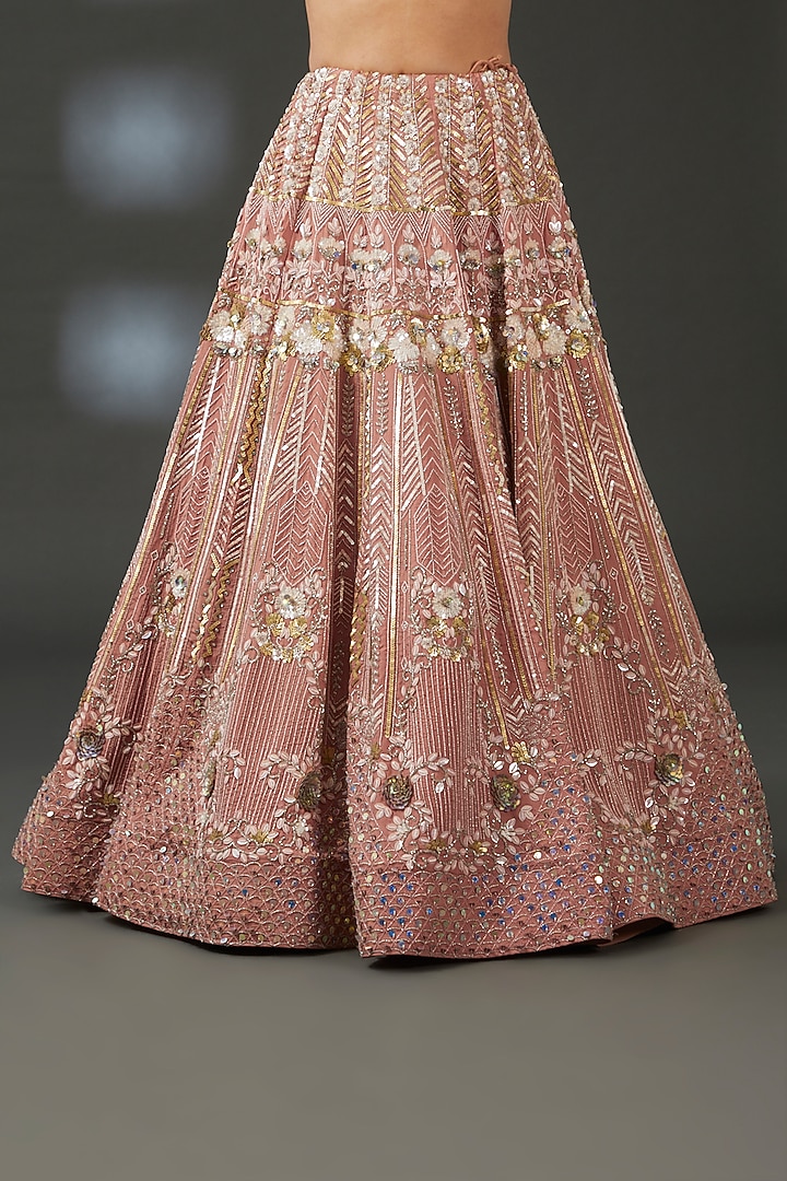 Nude Blush Pink Silk Hand Embroidered Wedding Lehenga Set by Vedika Soni at Pernia's Pop Up Shop